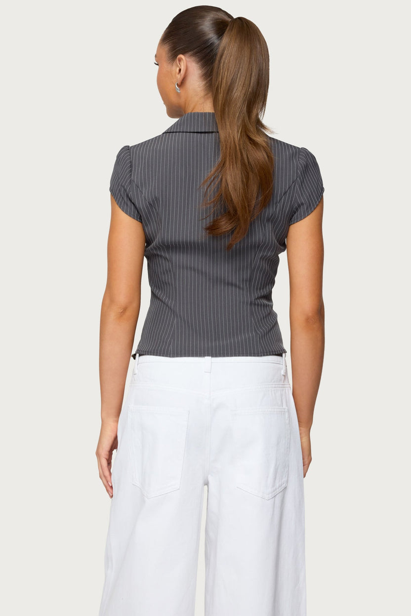 Juney Pinstripe Tailored Button Up Shirt – Edikted UK