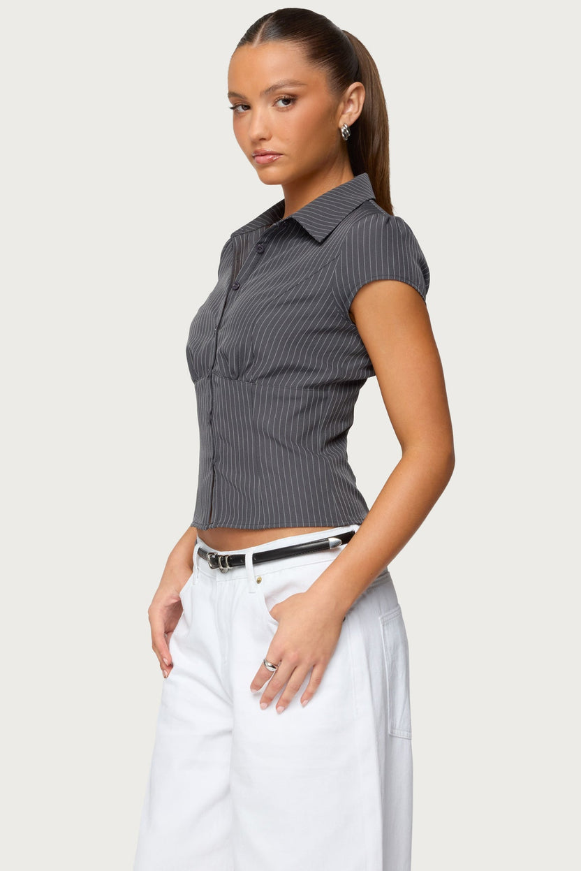 Juney Pinstripe Tailored Button Up Shirt – Edikted UK