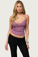 Layered Bra Cowl Neck Top