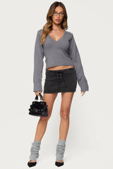 Lace Up Stretchy Denim Mini Skort