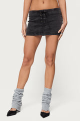 Lace Up Stretchy Denim Mini Skort