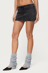 Lace Up Stretchy Denim Mini Skort