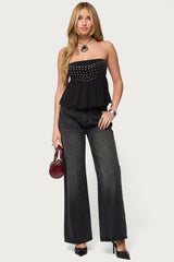 Alease Stud & Grommet Strapless Top