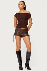 Kariss Lace Up Faux Leather Micro Shorts