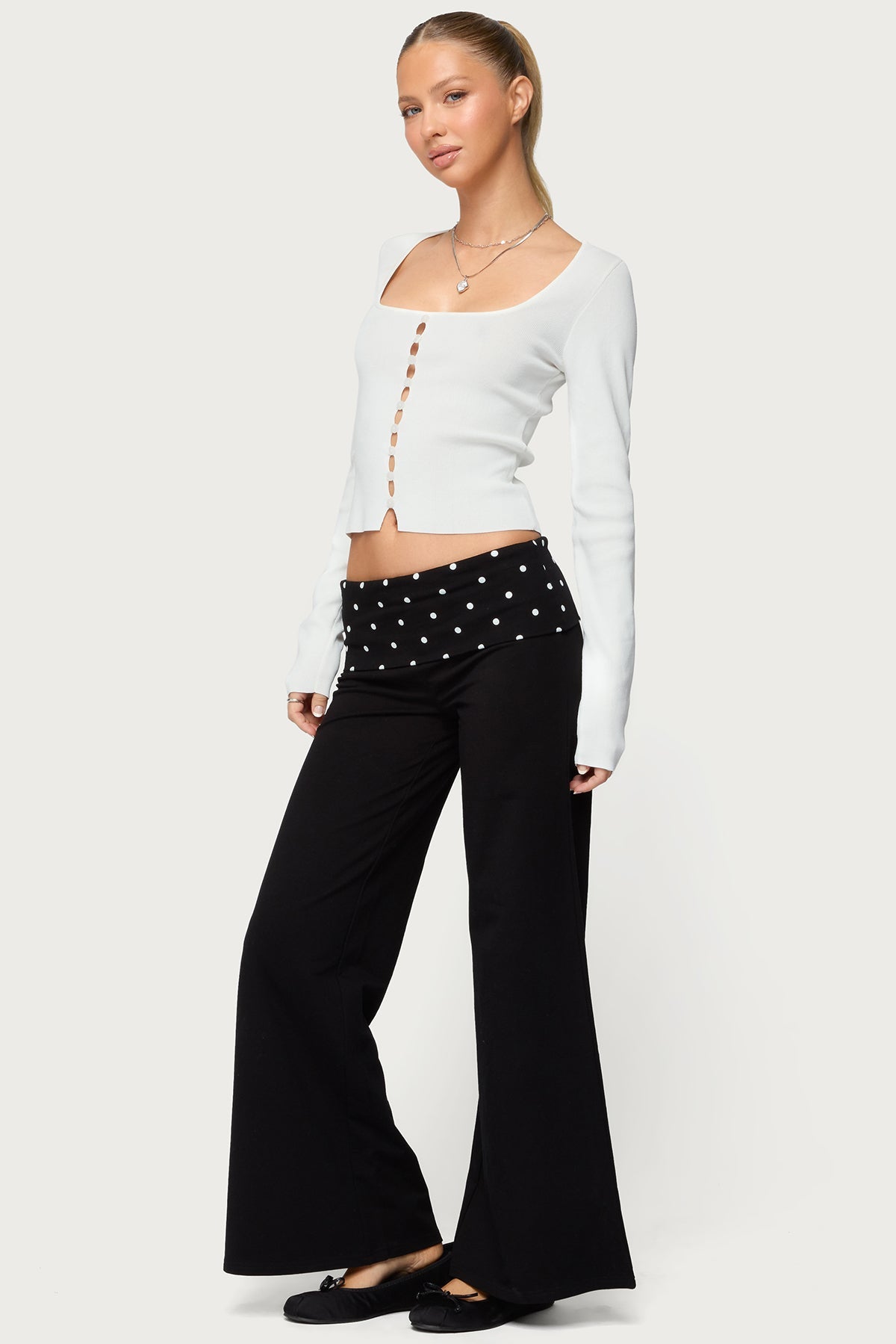 Petite Reeva Polka Dot Foldover Trousers