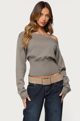 Carmela Iridescent Button Off Shoulder Sweater