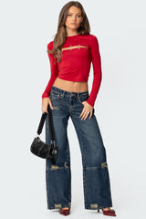 Slitted Distressed Low Rise Jeans