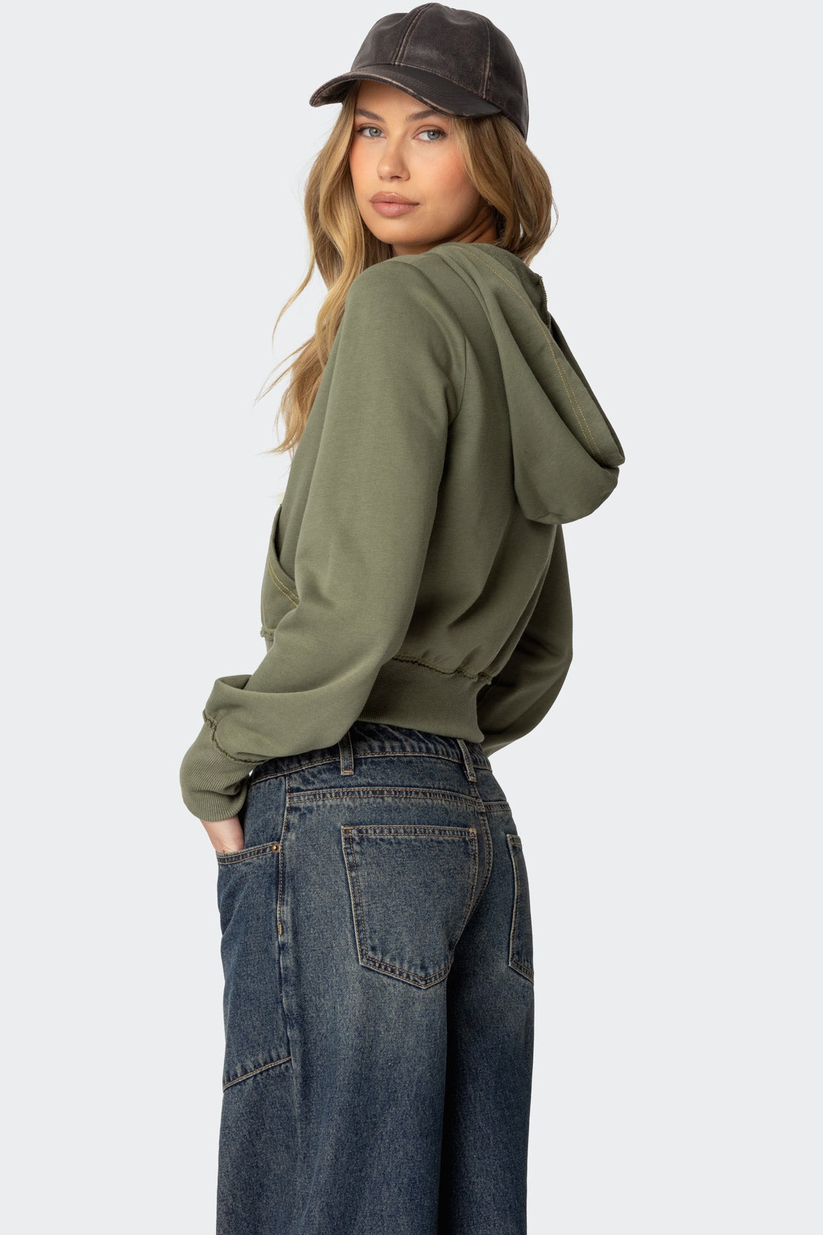 Distressed Stitch Cropped Hoodie