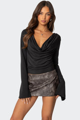 Nira Hooded Cowl Neck Top