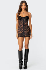 Leopard Lacey Printed Corset Mini Dress