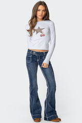 Contrast Stitch Low Rise Flared Jeans