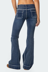 Contrast Stitch Low Rise Flared Jeans