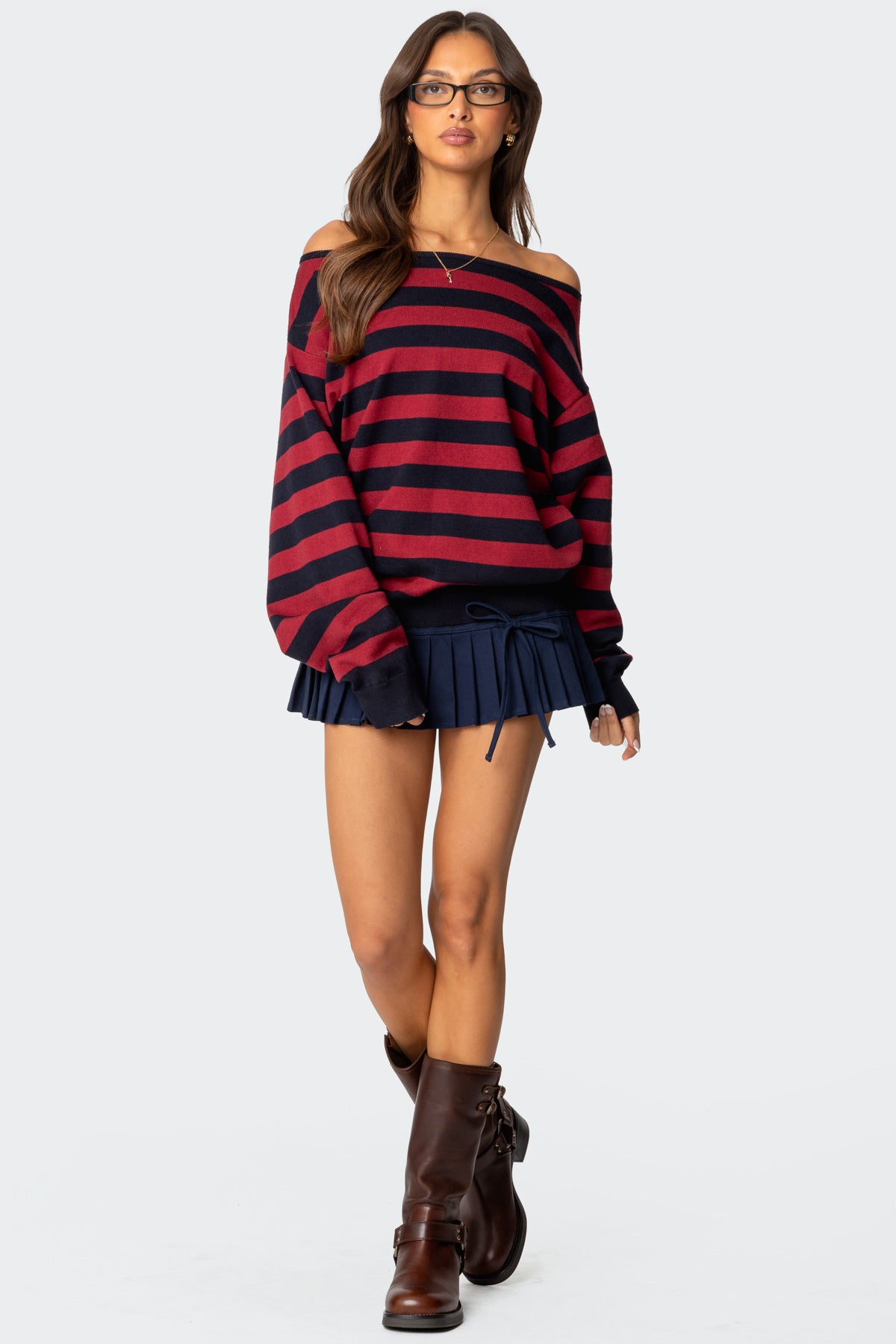 Sterling Striped Off Shoulder Sweater