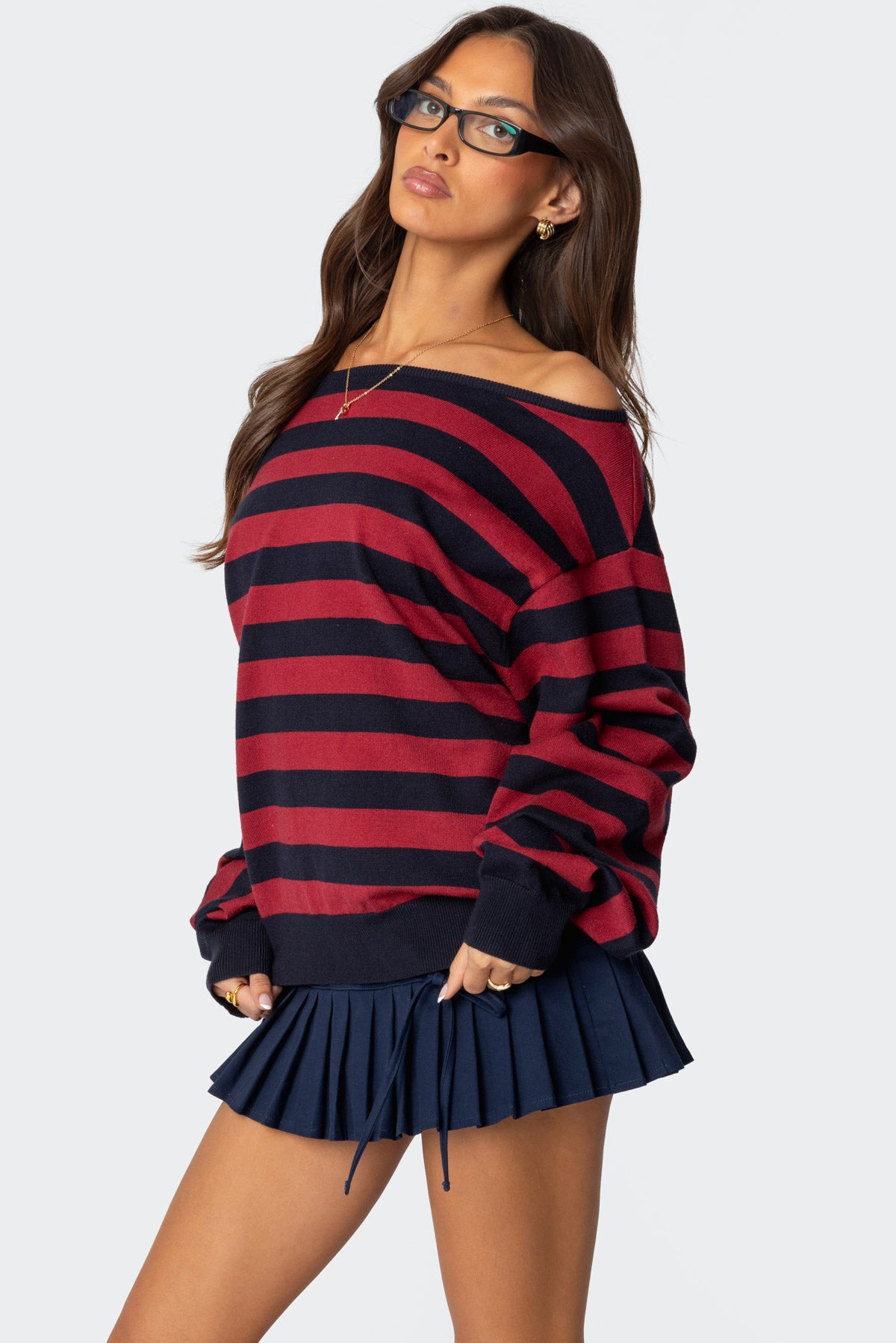 Sterling Striped Off Shoulder Sweater