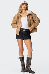 Faux Suede Shearling Bomber Jacket