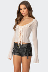 Sheer Mesh Ruffled Top