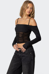 Susie Off Shoulder Mesh Top