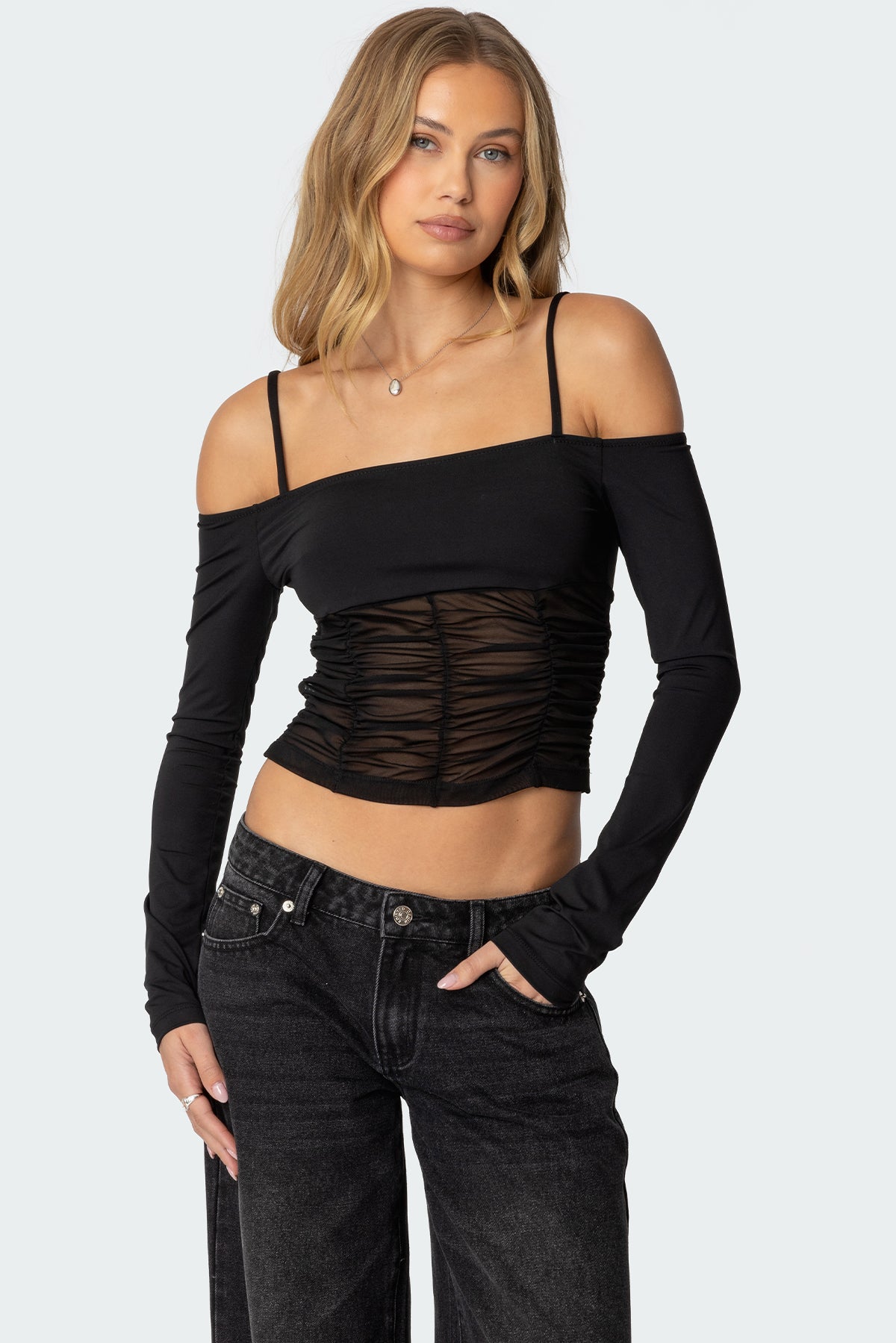 Susie Off Shoulder Mesh Top