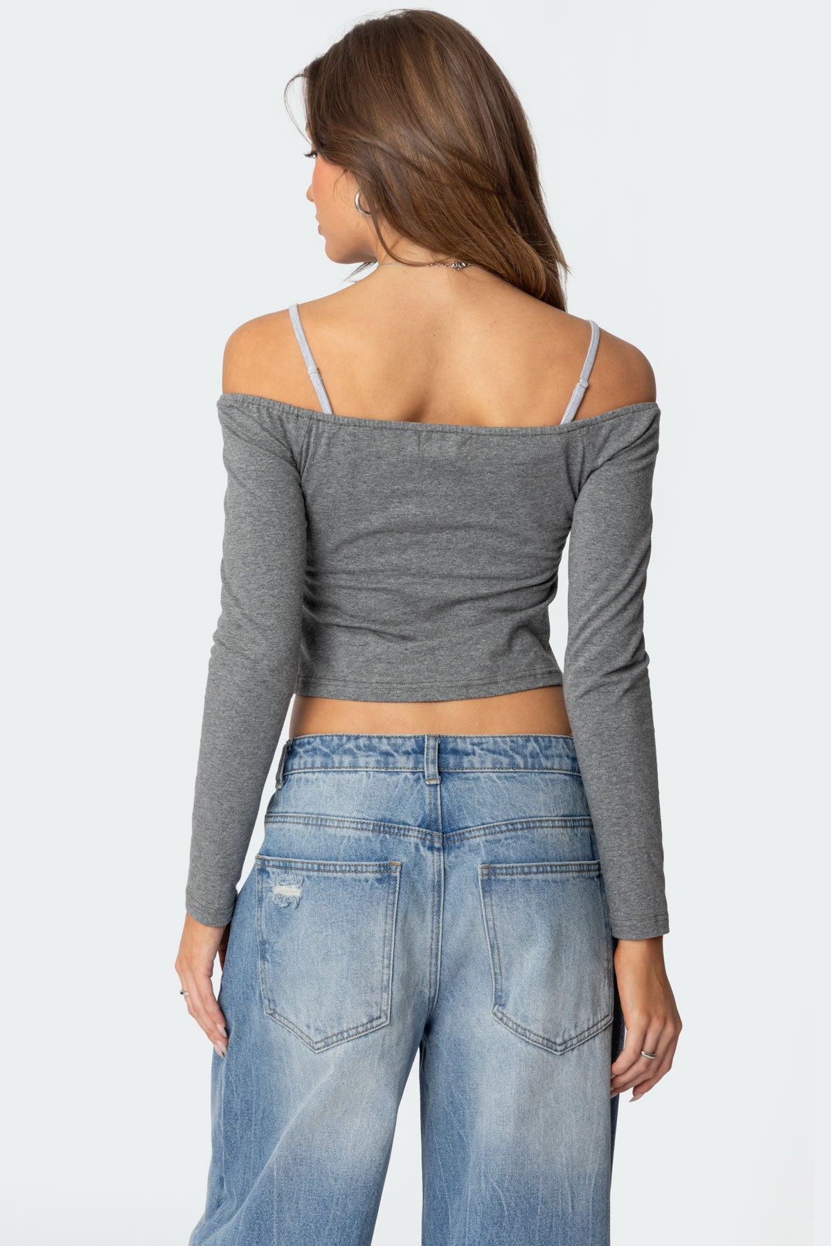 Off Shoulder Layered Long Sleeve T Shirt