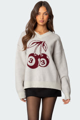 Cherry 3 Oversized V Neck Sweater