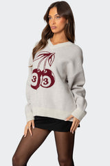 Cherry 3 Oversized V Neck Sweater