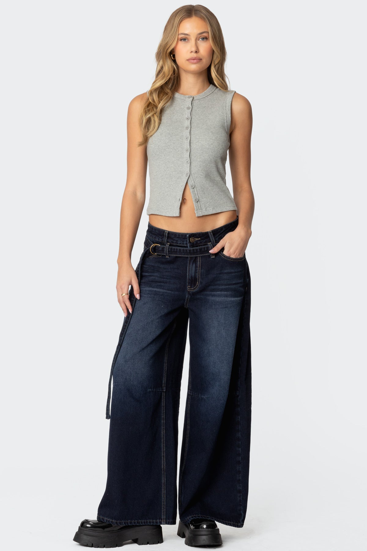 Super Baggy Belted Low Rise Jeans