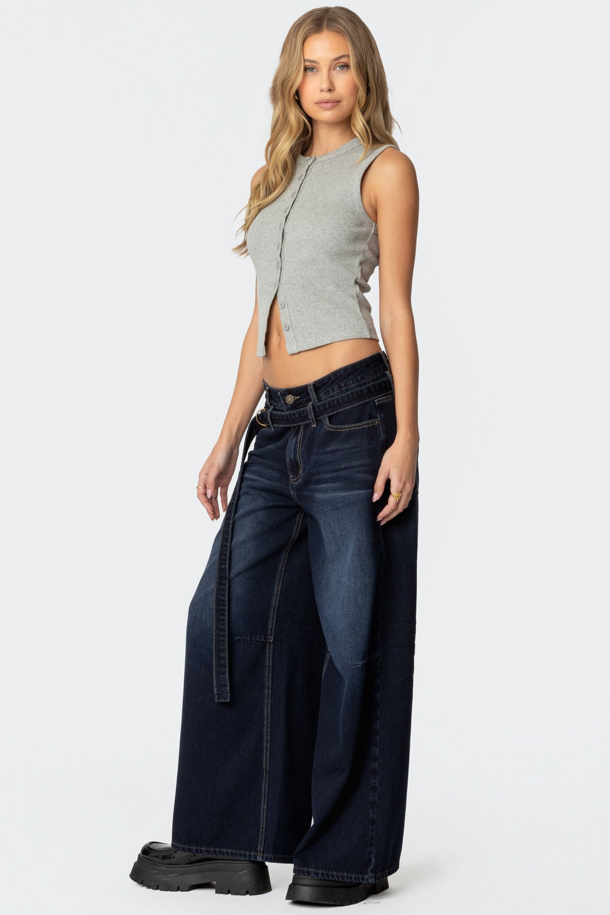 Super Baggy Belted Low Rise Jeans