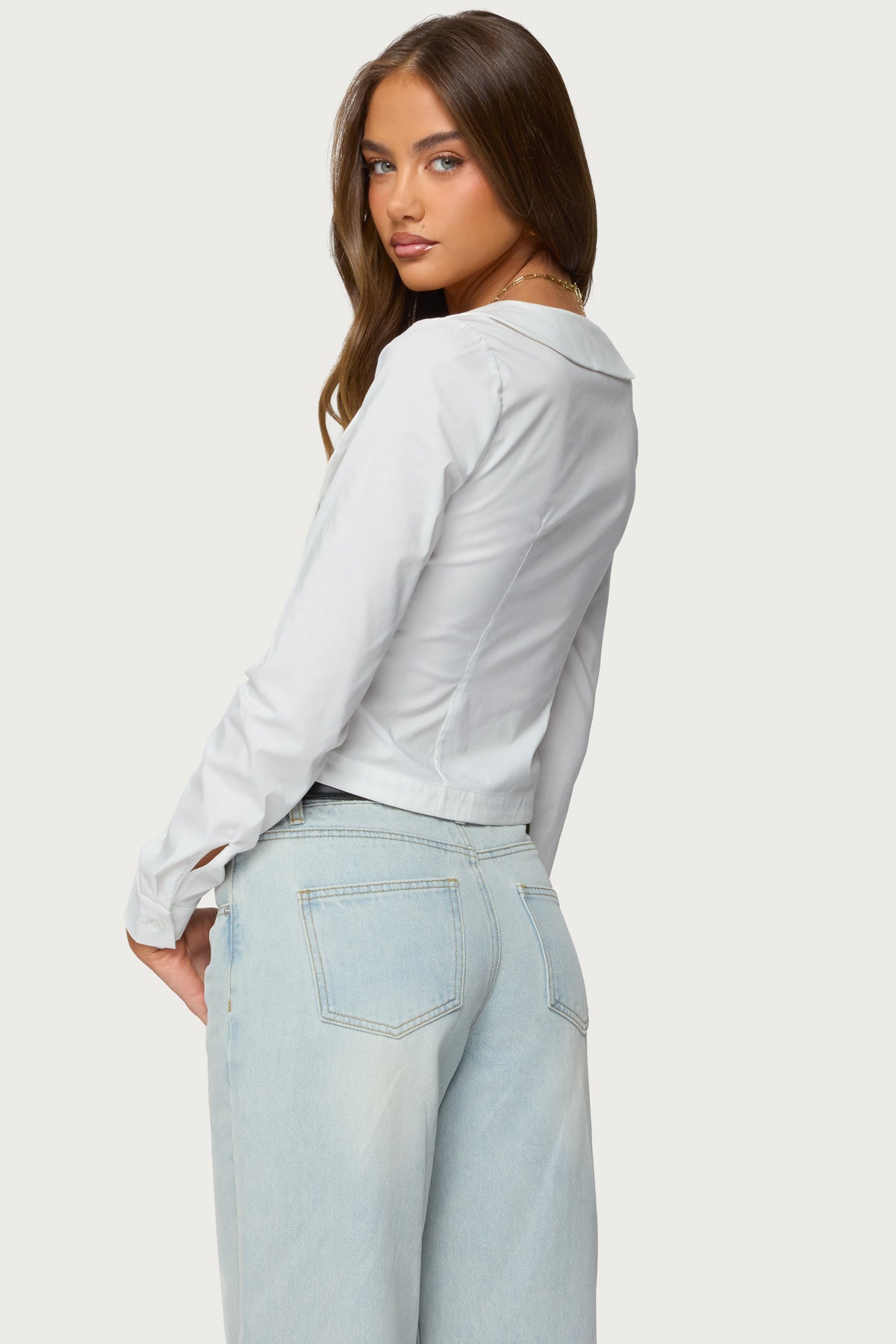 Scoop Neck Tailored Button Up Shirt