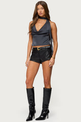 Satin Effect Cowl Neck Scarf Top