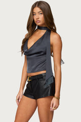 Satin Effect Cowl Neck Scarf Top