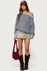 Averi Striped Oversized Off Shoulder Sweater