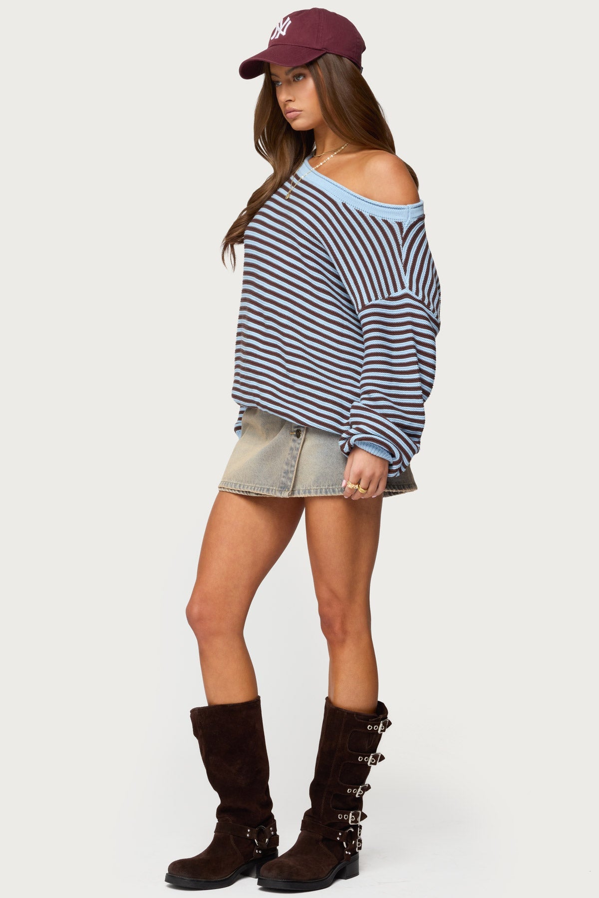 Averi Striped Oversized Off Shoulder Sweater