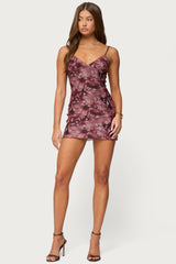 Myra Botanical Mesh Mini Dress