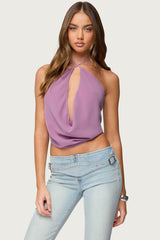 Chiffon Backless Cowl Neck Top