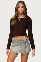 Khari Keyhole Pointelle Knit Top