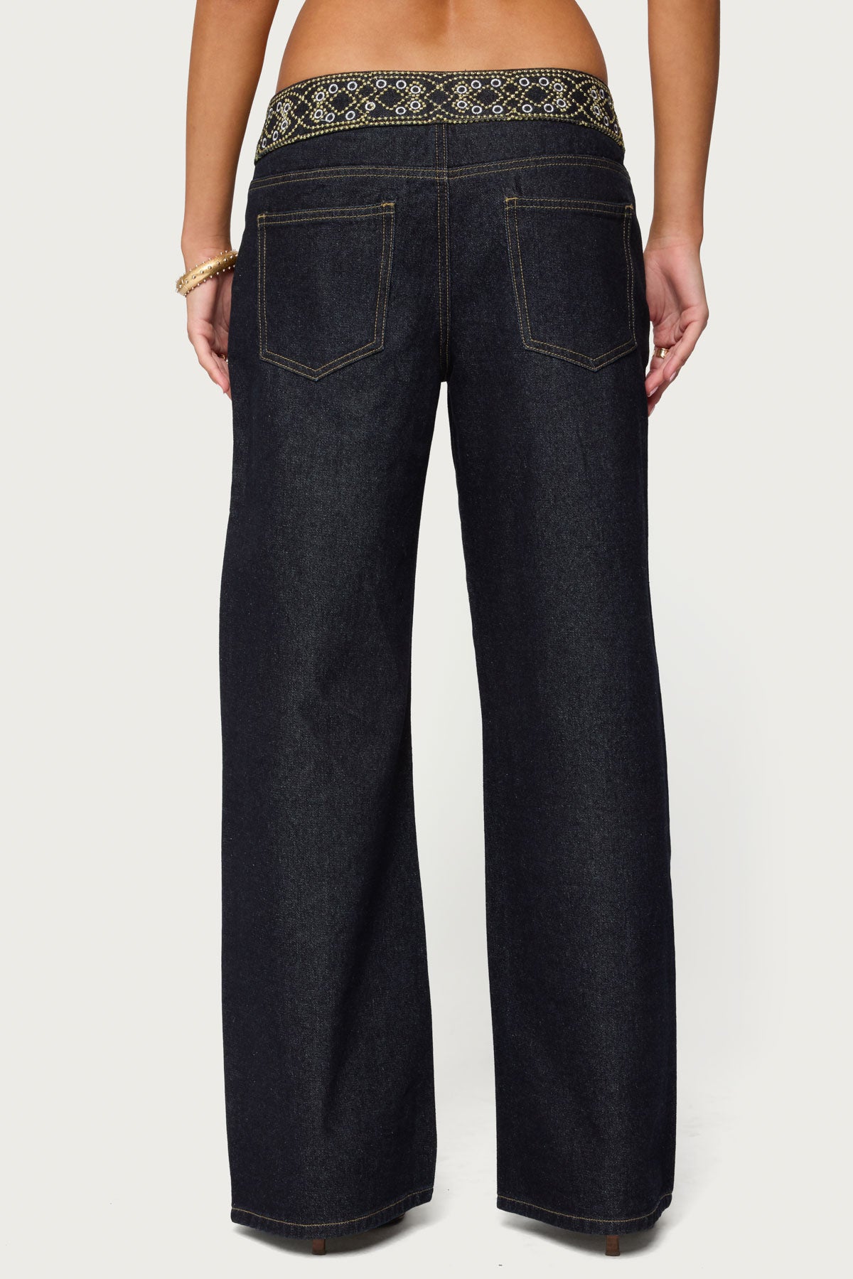 Carlie Embroidered Low Rise Wide Leg Jeans