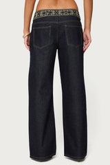 Carlie Embroidered Low Rise Wide Leg Jeans