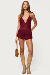 Lanney Ruffled Sheer Lace Romper