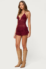 Lanney Ruffled Sheer Lace Romper