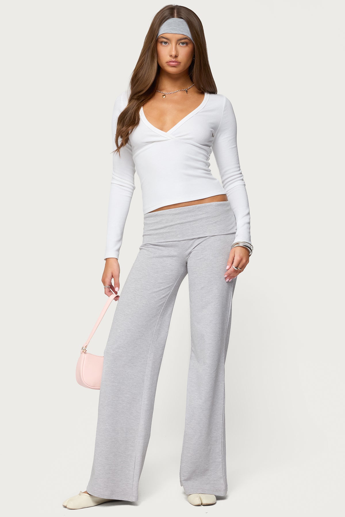 Wide Leg Foldover Trousers