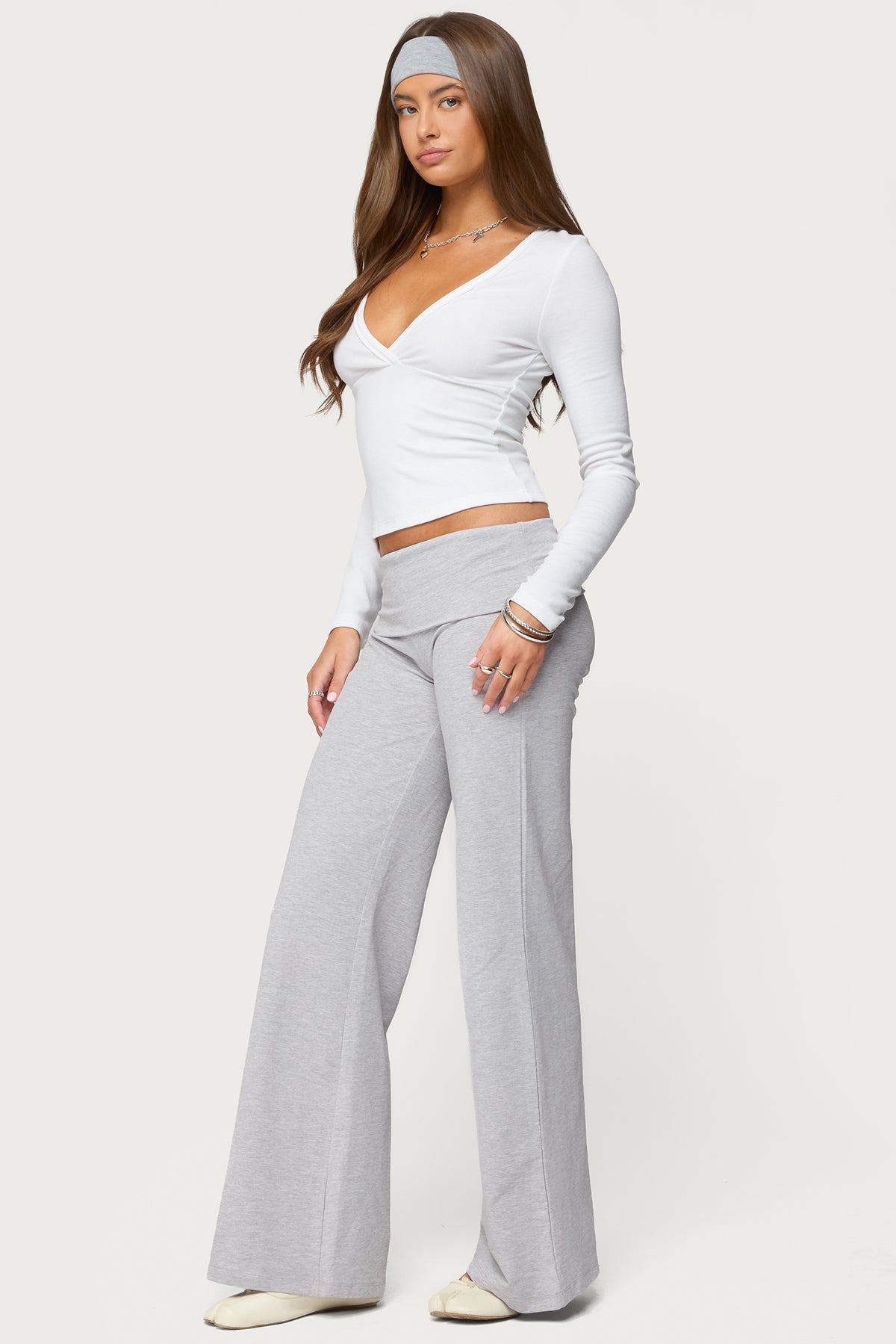 Wide Leg Foldover Trousers