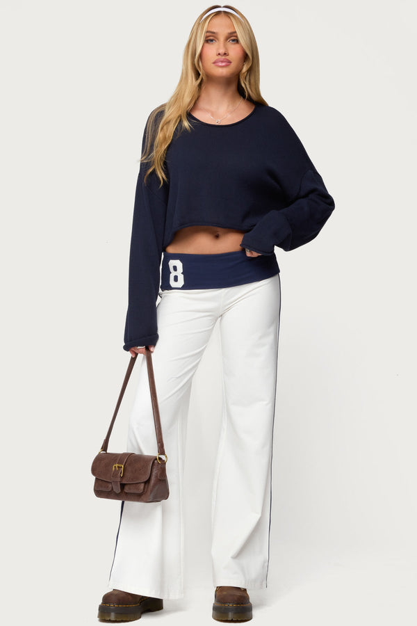 8 Contrast Fold Over Wide Leg Trousers
