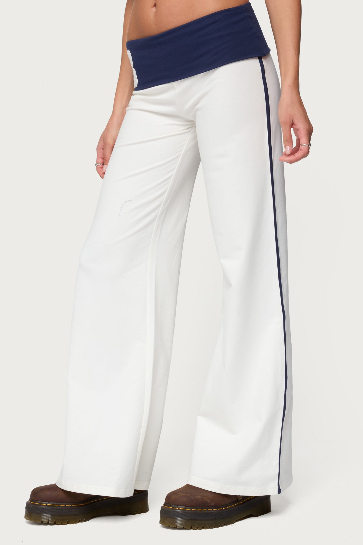 8 Contrast Fold Over Wide Leg Trousers