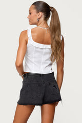 Noga Ruffle Woven Button Up Top