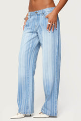 Tera Striped Low Rise Straight Leg Jeans