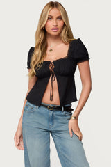 Lacey Split Front Lace Up Top