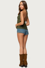 Sheer Crochet Babydoll Halter Top