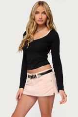 Contrast Lacey Long Sleeve Top