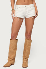 Frayed Vintage Washed Denim Shorts