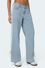 Washed Low Rise Ribbon Jeans